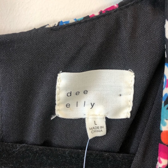 Dee Elly Black Floral Print Tiered Mini Dress Long Sleeve Smocked Waist Large - Picture 10 of 14